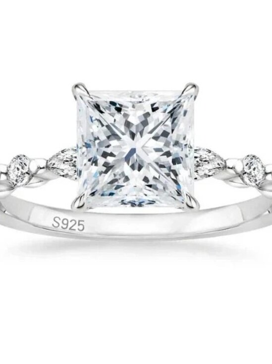 925 Sterling Silver CZ Band Ring – Princess Cut Women’s Jewelry - Picture 1 of 5